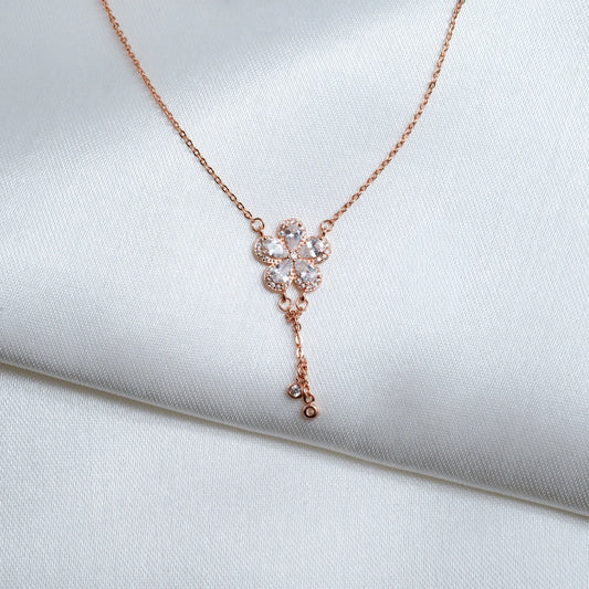 Rose Gold Crystal Flower Pendant Necklace