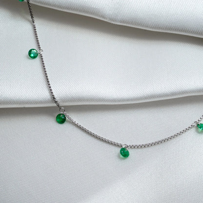 Silver Emerald Green Crystal Charm Necklace