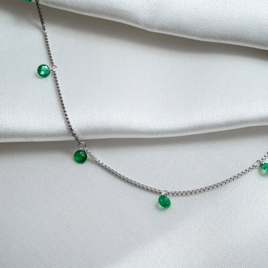 Silver Emerald Green Crystal Charm Necklace