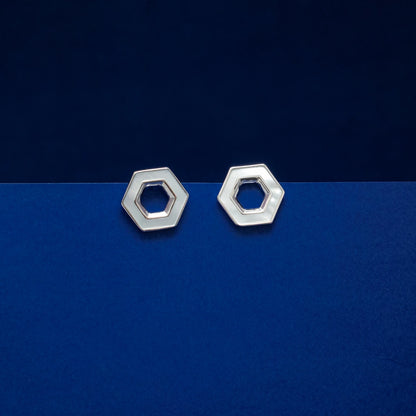 Hexagon Mother of Pearl Pendant & Stud Earring Set