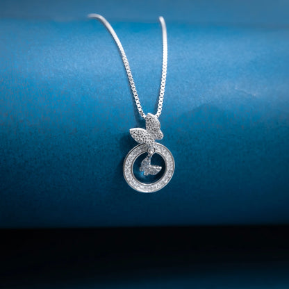Silver Double Circle Pendant Necklace
