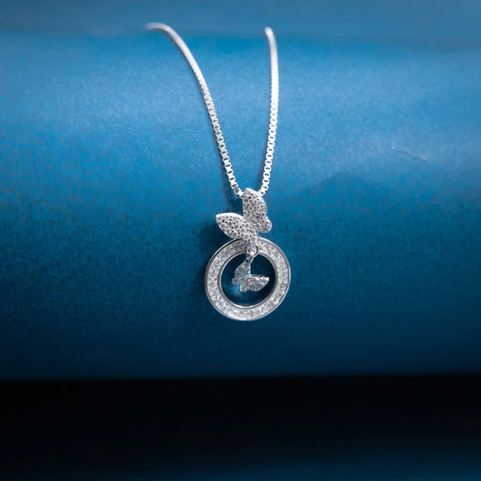 Silver Double Circle Pendant Necklace