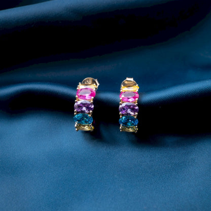 Multicolor Gemstone Pavé Hoop Earrings