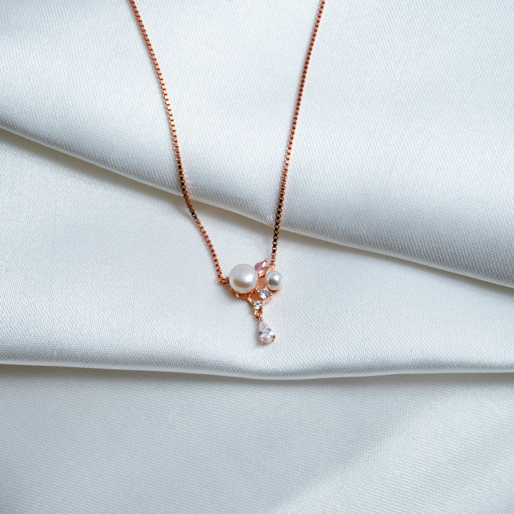 Rose Gold Pearl Drop Pendant Necklace