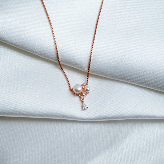 Rose Gold Pearl Drop Pendant Necklace