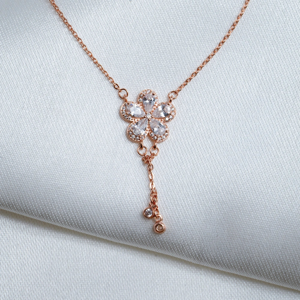 Rose Gold Crystal Flower Pendant Necklace