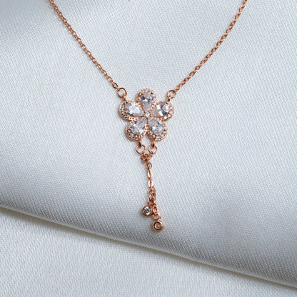 Rose Gold Crystal Flower Pendant Necklace