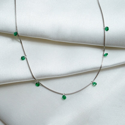 Silver Emerald Green Crystal Charm Necklace