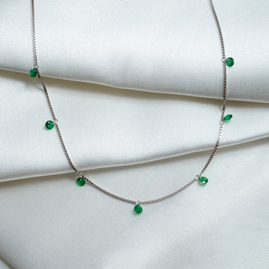 Silver Emerald Green Crystal Charm Necklace