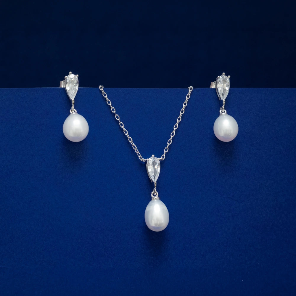 Pearl Drop Pendant & Stud Earring Set