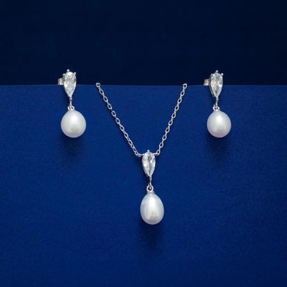 Pearl Drop Pendant & Stud Earring Set