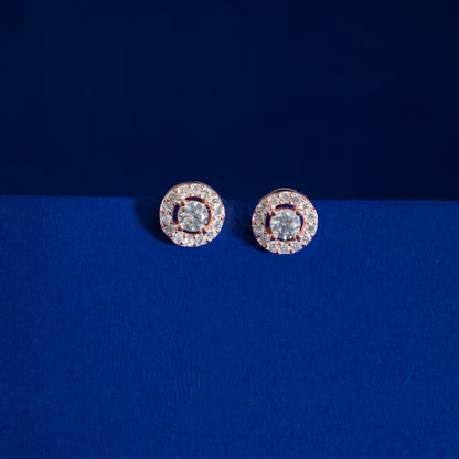 Rose Gold Halo Crystal Stud Earrings