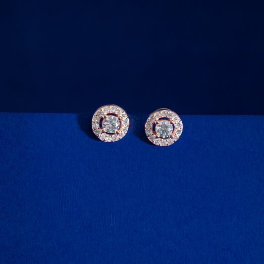 Rose Gold Halo Crystal Stud Earrings