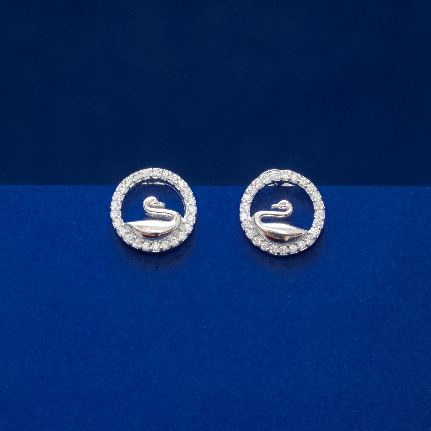 Silver Swan Halo Stud Earrings