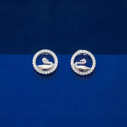 Silver Swan Halo Stud Earrings