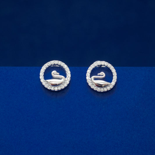 Silver Swan Halo Stud Earrings