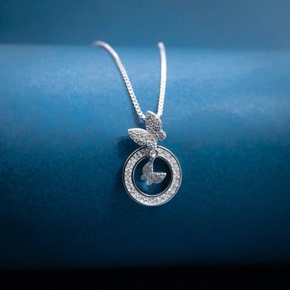 Silver Double Circle Pendant Necklace