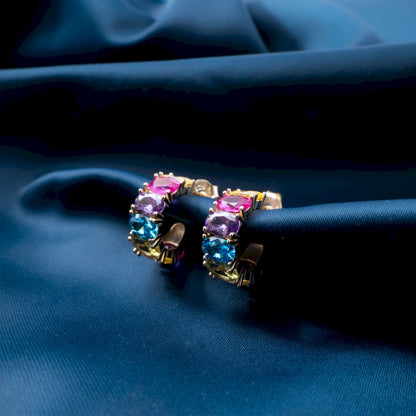 Multicolor Gemstone Pavé Hoop Earrings