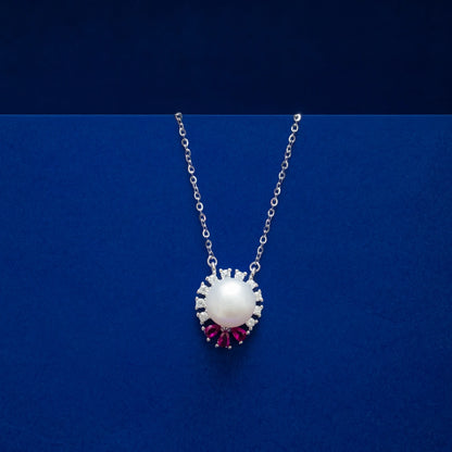 Pearl & Ruby Halo Pendant & Stud Earring Set