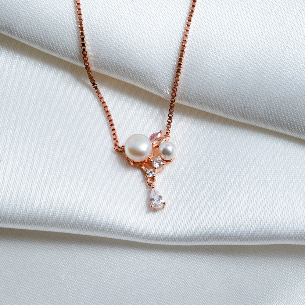 Rose Gold Pearl Drop Pendant Necklace