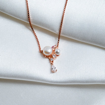 Rose Gold Pearl Drop Pendant Necklace