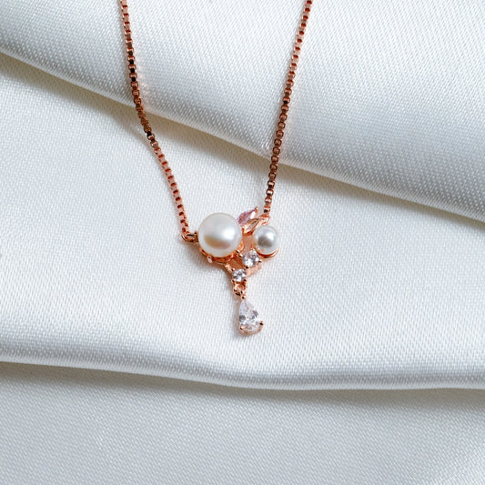 Rose Gold Pearl Drop Pendant Necklace