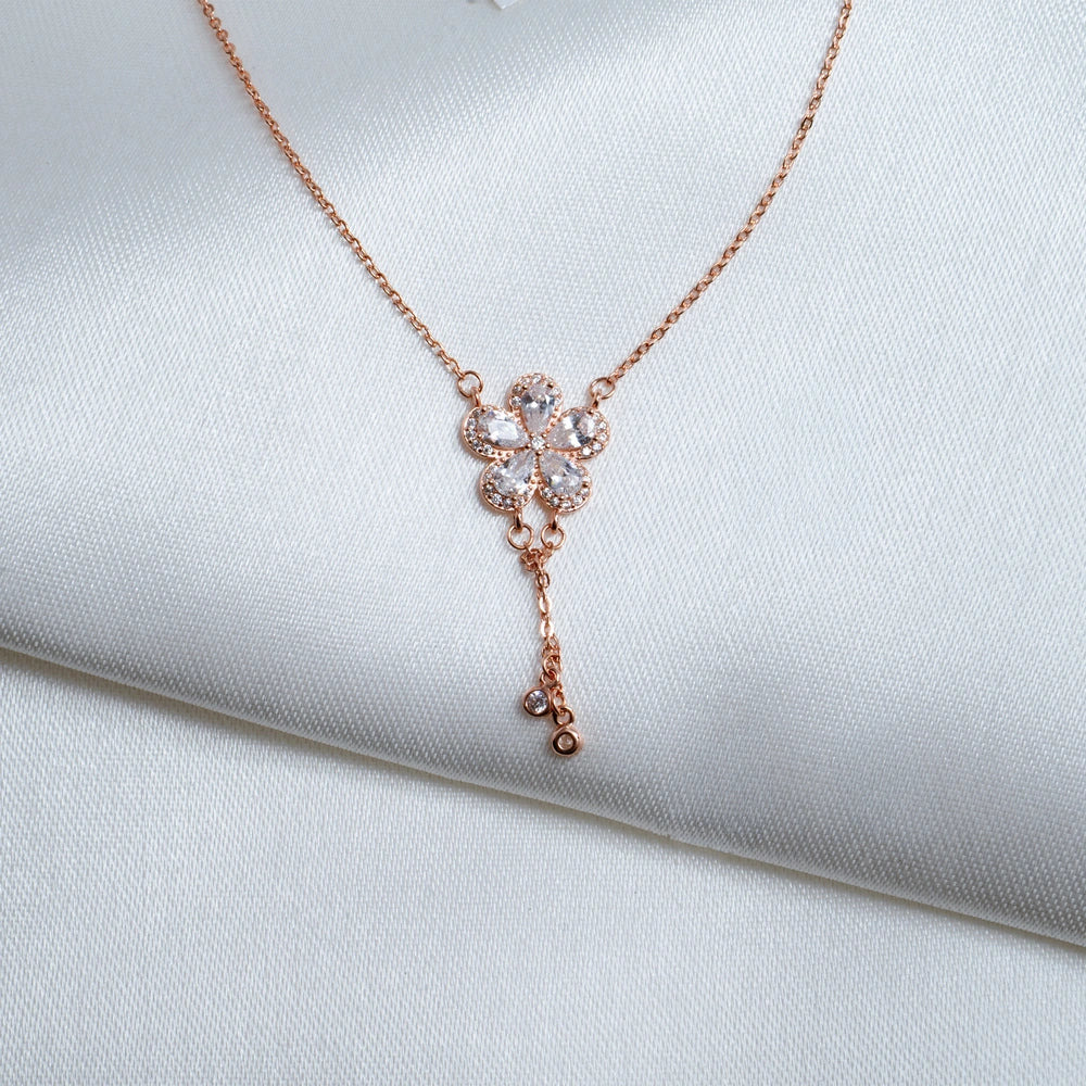 Rose Gold Crystal Flower Pendant Necklace