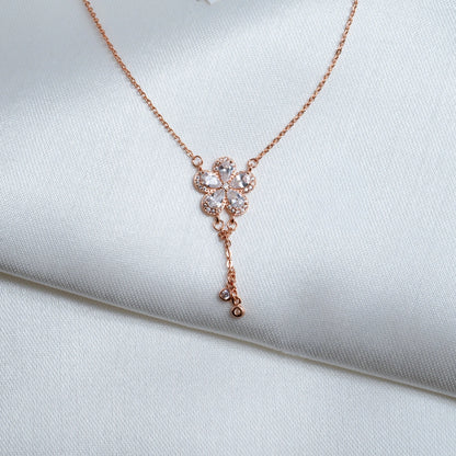 Rose Gold Crystal Flower Pendant Necklace