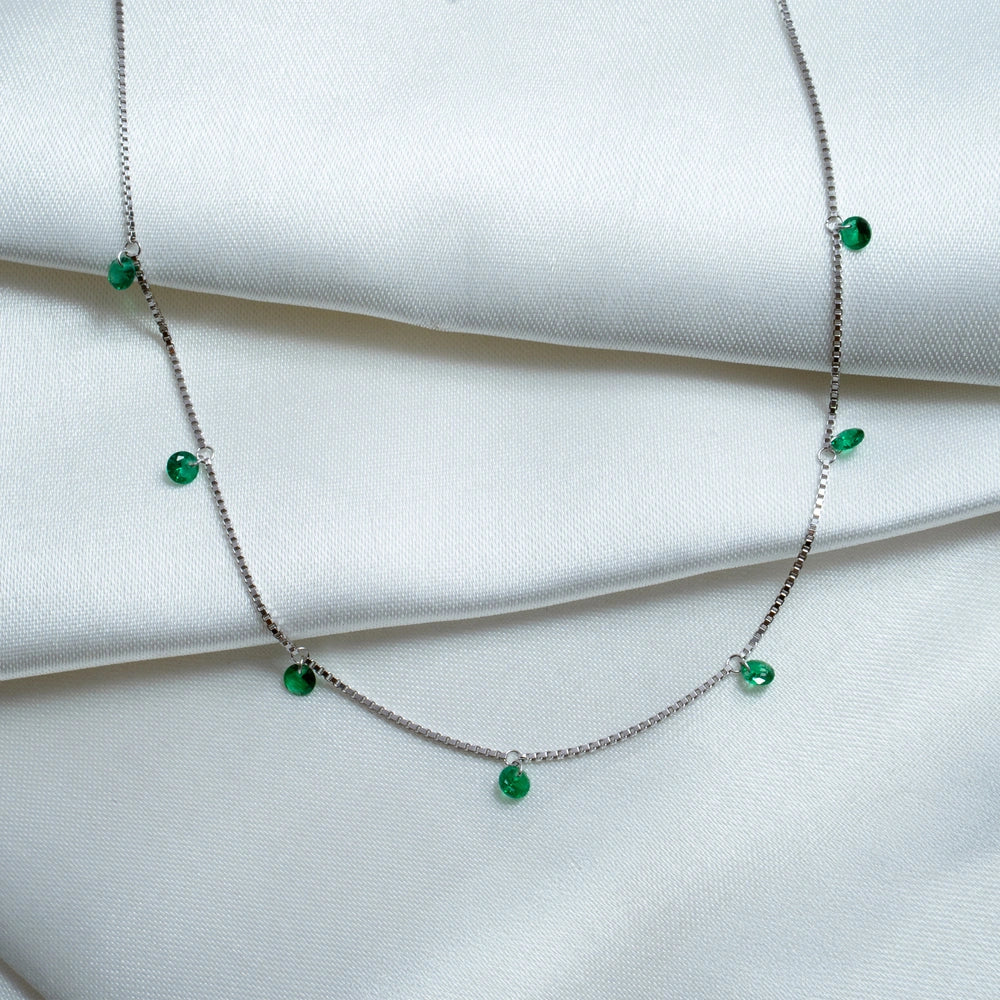 Silver Emerald Green Crystal Charm Necklace