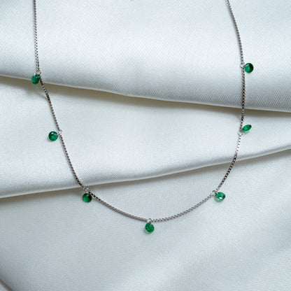 Silver Emerald Green Crystal Charm Necklace
