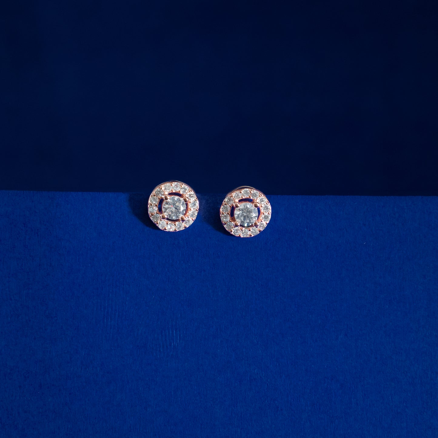 Rose Gold Halo Crystal Stud Earrings