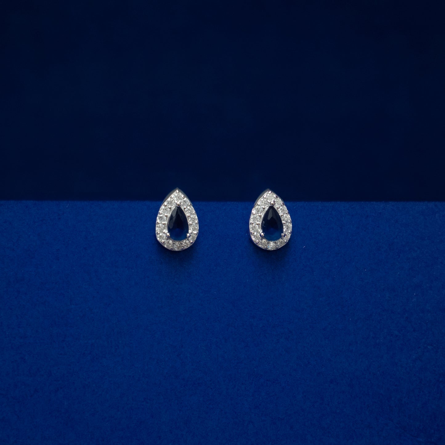 Blue Teardrop Halo Stud Earrings