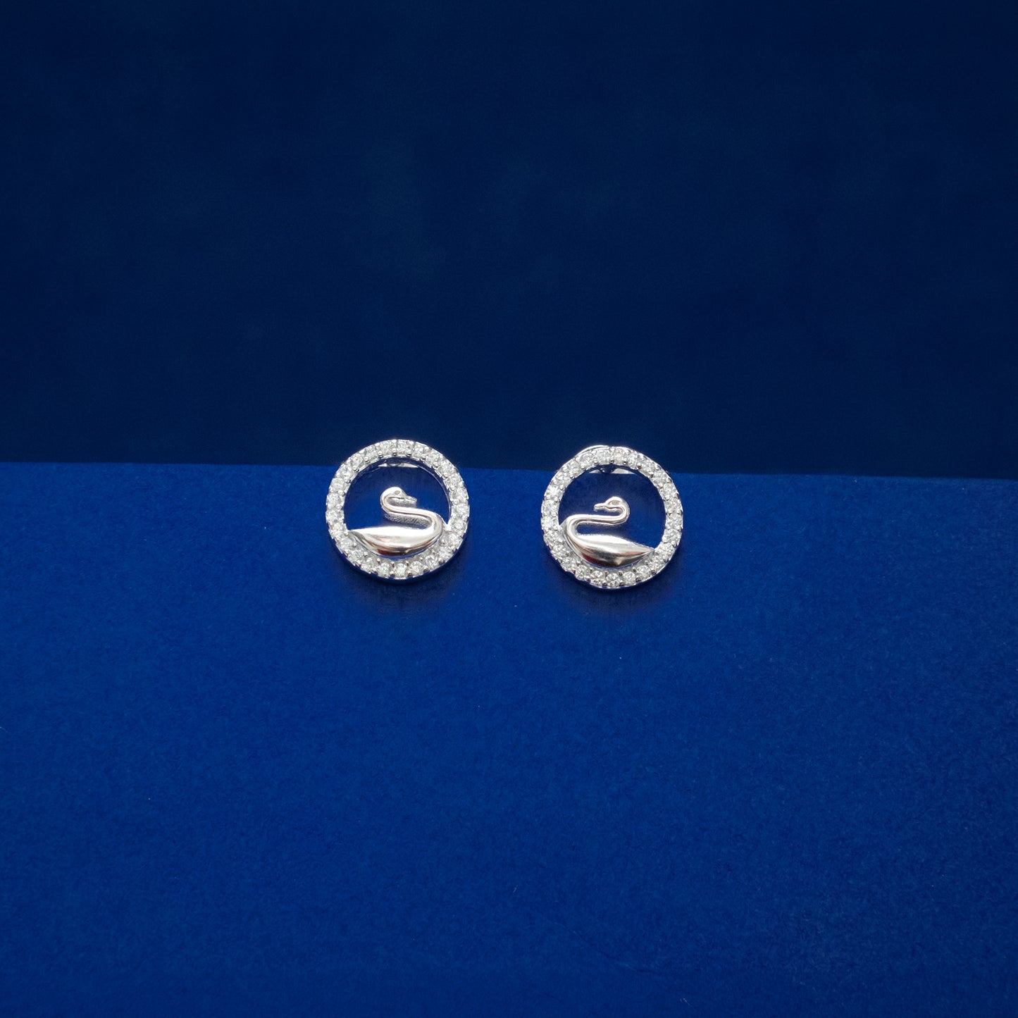 Silver Swan Halo Stud Earrings