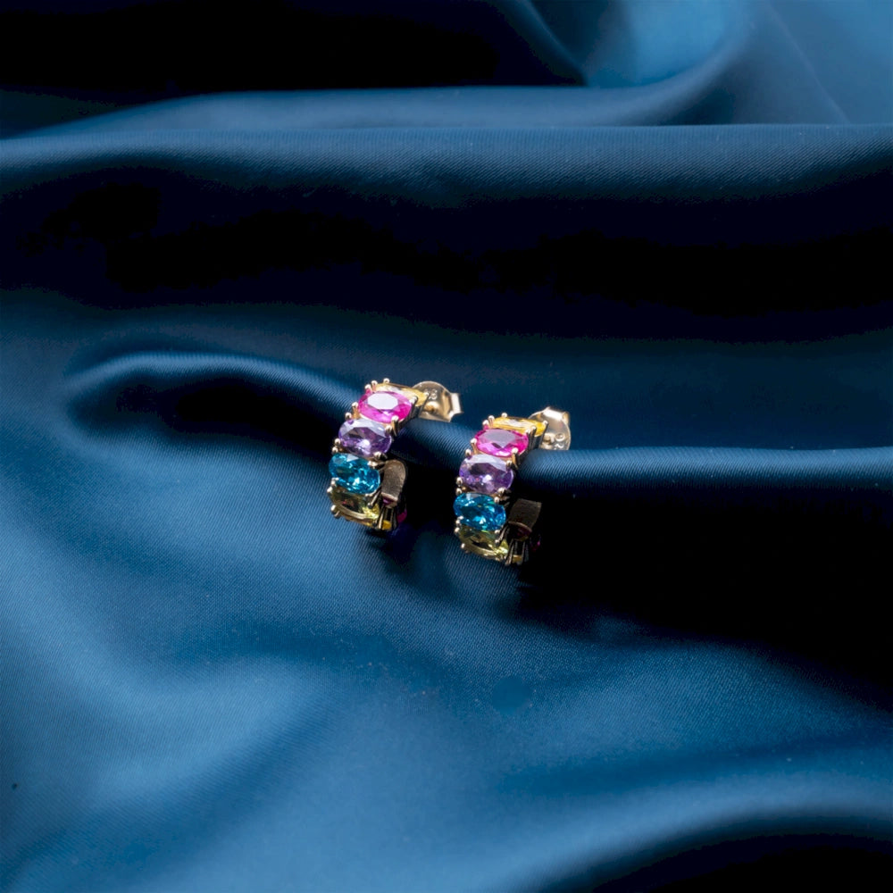 Multicolor Gemstone Pavé Hoop Earrings