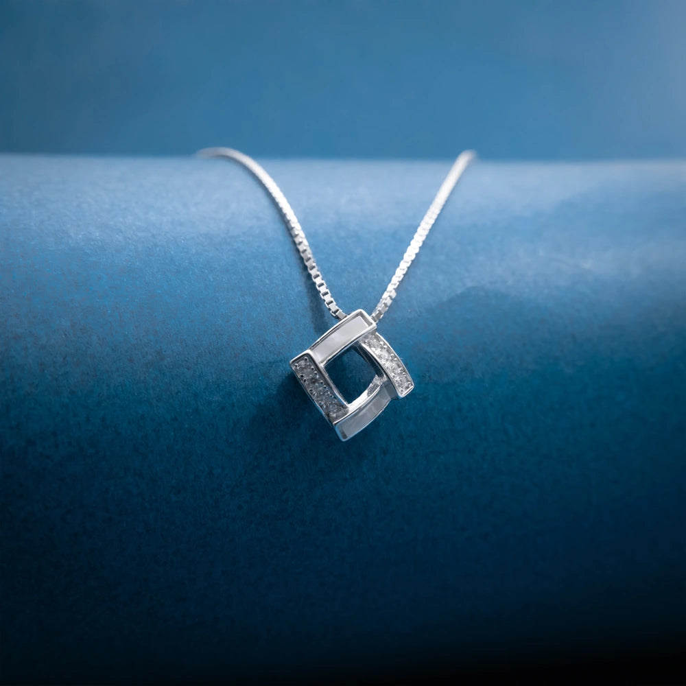 Silver Geometric Crystal Pendant Necklace