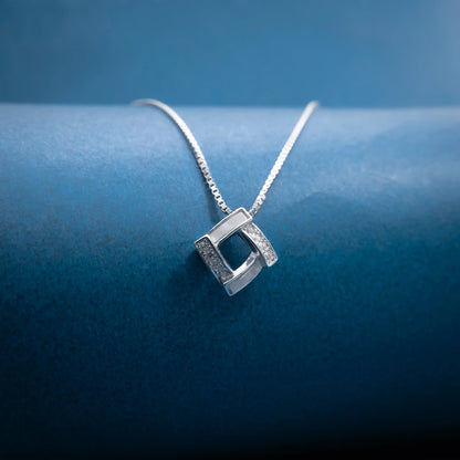 Silver Geometric Crystal Pendant Necklace