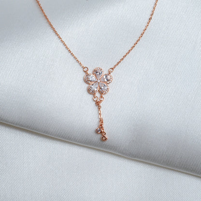 Rose Gold Crystal Flower Pendant Necklace