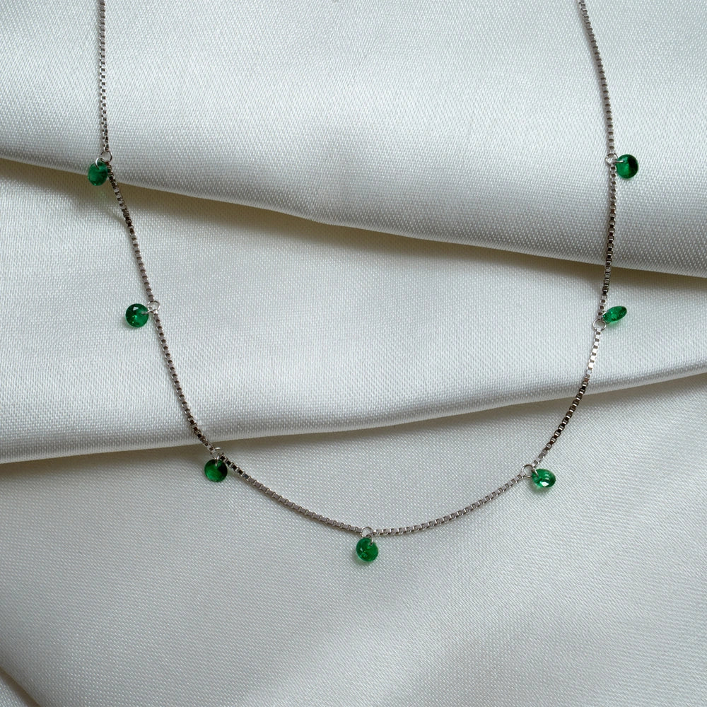 Silver Emerald Green Crystal Charm Necklace