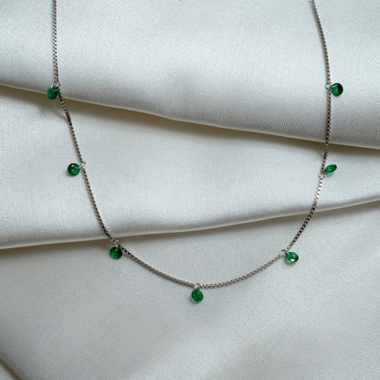 Silver Emerald Green Crystal Charm Necklace