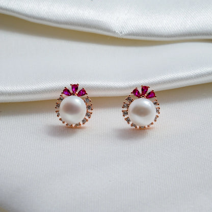 Rose Gold Pearl Halo Pendant & Stud Earring Set