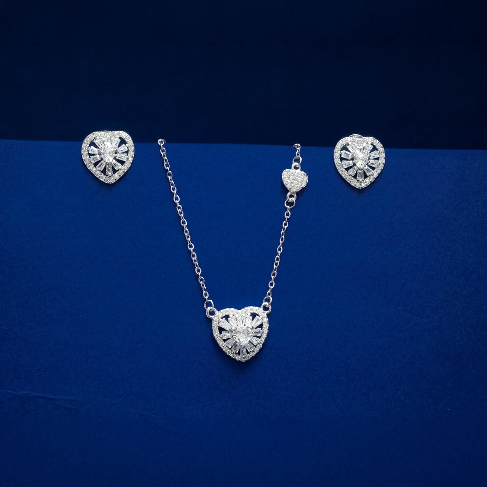 Heart Halo Pendant & Stud Earring Set