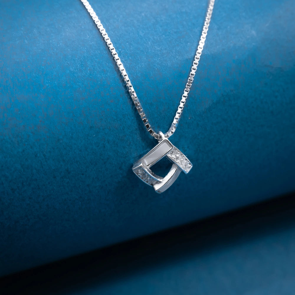 Silver Geometric Crystal Pendant Necklace