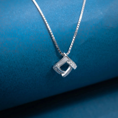Silver Geometric Crystal Pendant Necklace