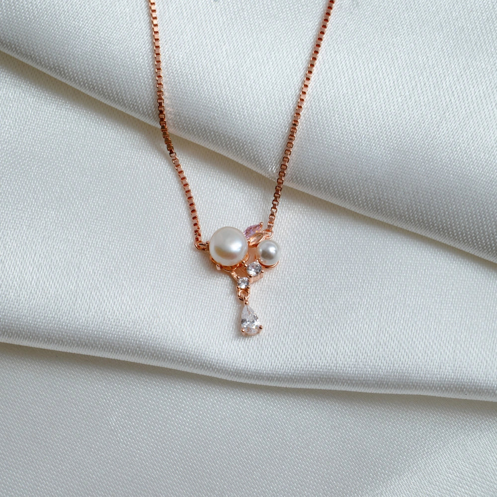 Rose Gold Pearl Drop Pendant Necklace