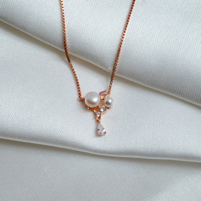 Rose Gold Pearl Drop Pendant Necklace