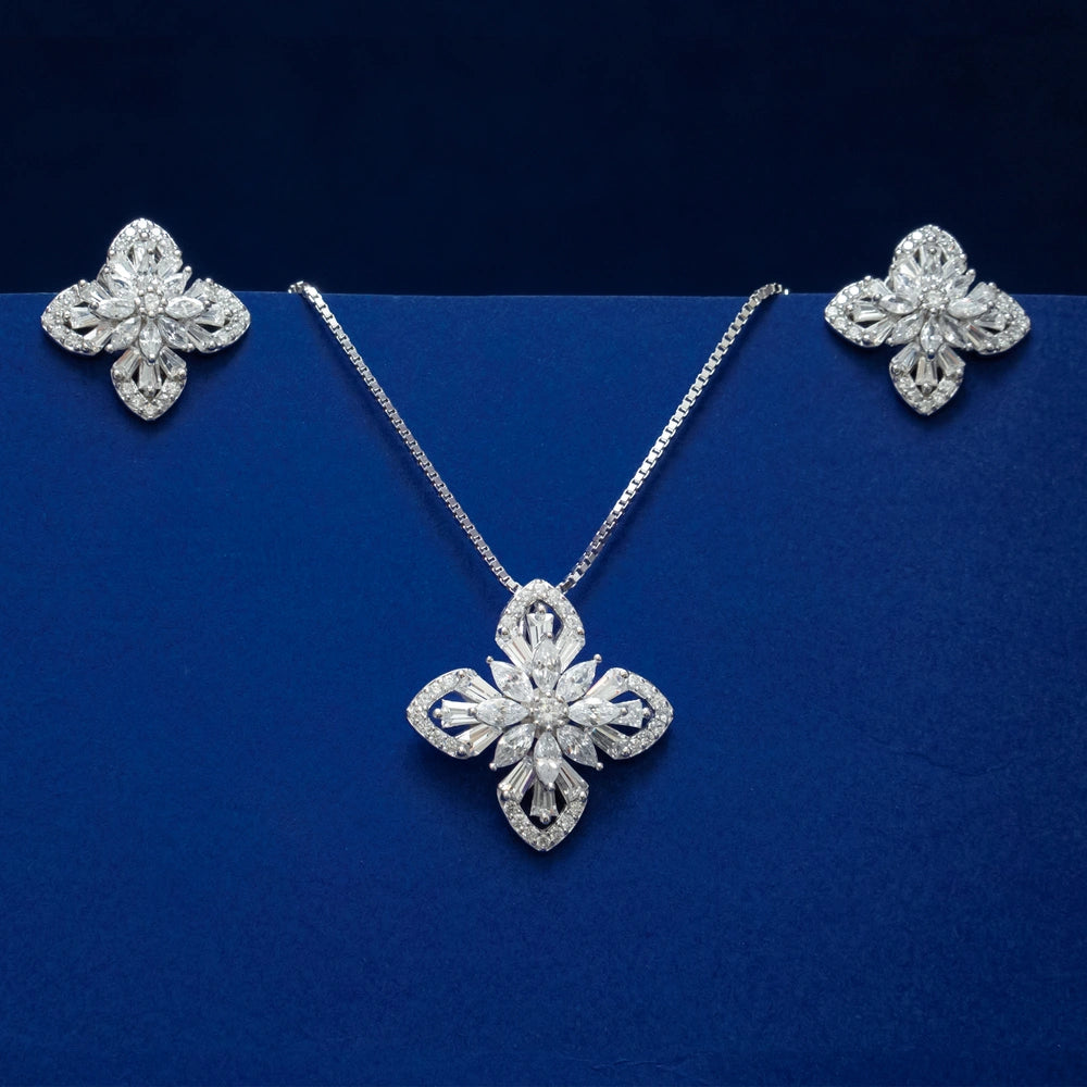 Silver Crystal Floral Jewelry Set
