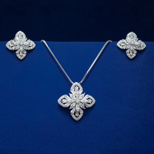 Silver Crystal Floral Jewelry Set
