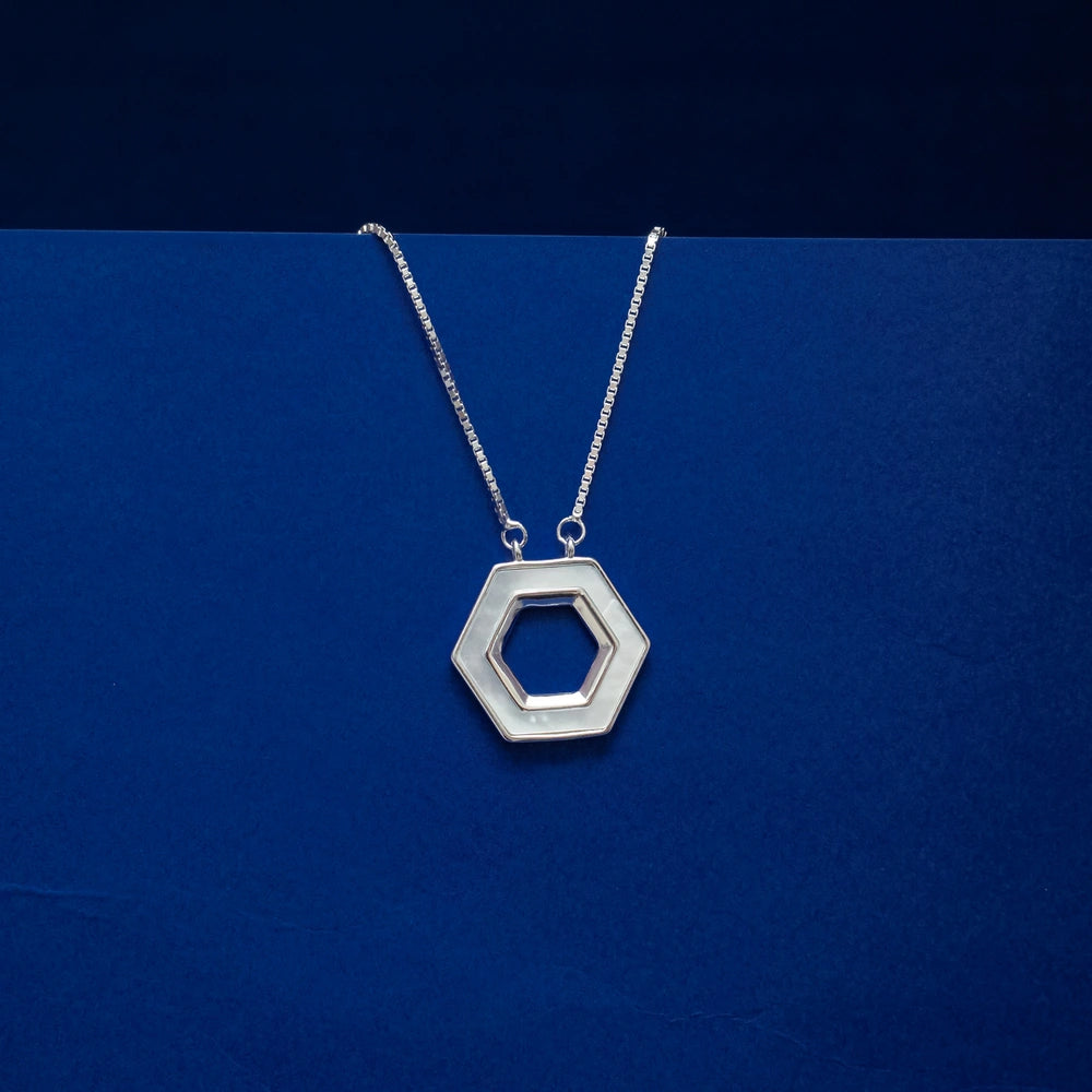 Hexagon Mother of Pearl Pendant & Stud Earring Set