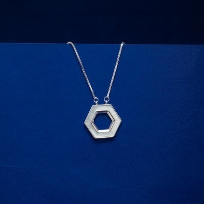 Hexagon Mother of Pearl Pendant & Stud Earring Set