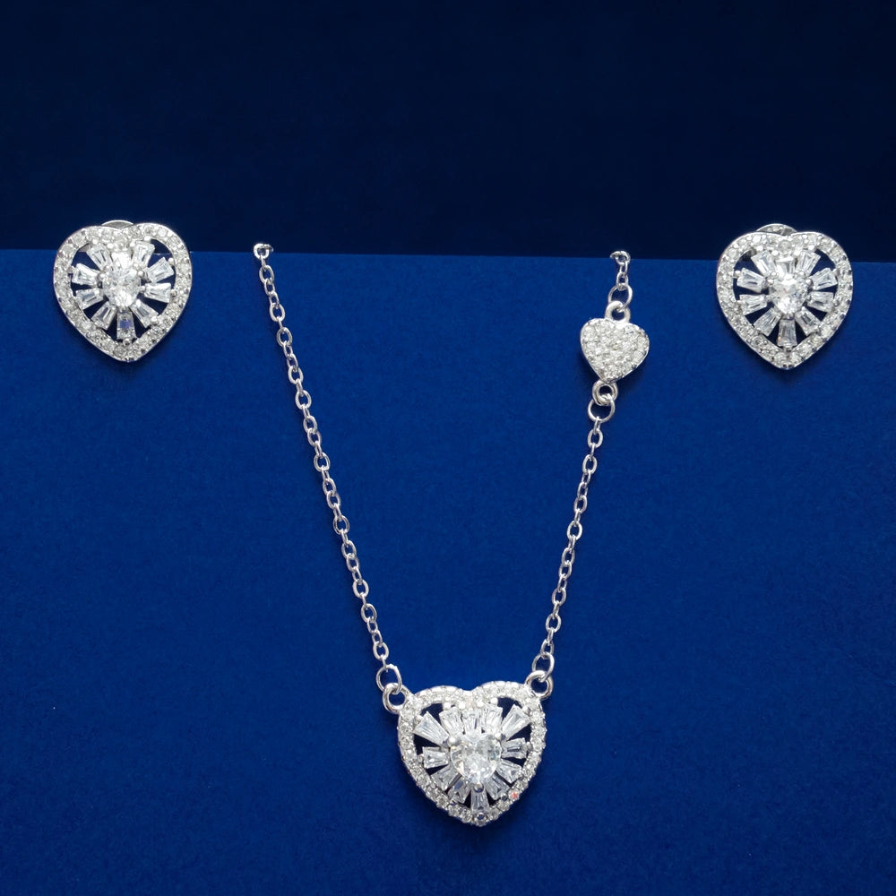 Heart Halo Pendant & Stud Earring Set